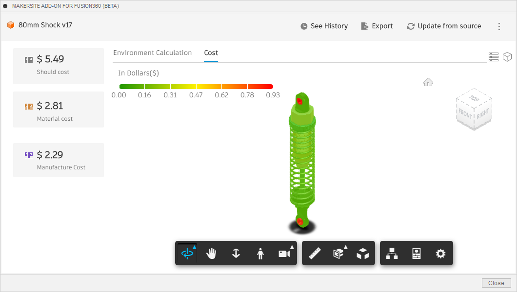 Screenshot of Makersite Add-on for Autodesk Fusion 360